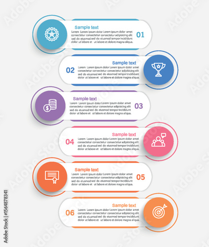 Business infographic vector design template with 6 options, steps or processes. Can be used for workflow layout, diagram, annual report, web design