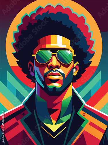 African American man with afro hairstyle and sunglasses. Vector illustration.
