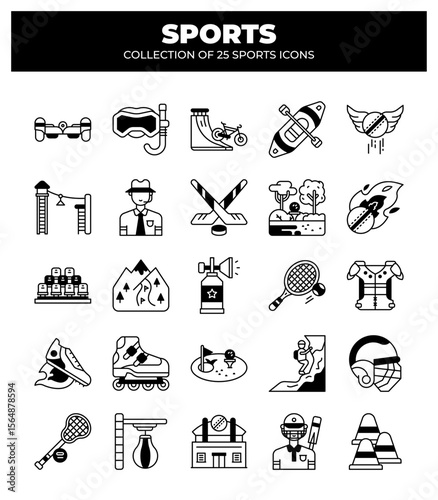 Collection of 25 Sports Icons.  Summer and Winter Sports Equipment