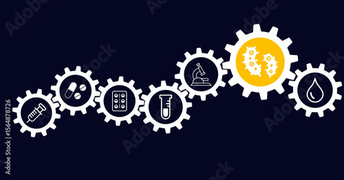 microbiology icon concept: laboratory testing, diagnostics, virology, developing treatments for infectious diseases – vector illustration