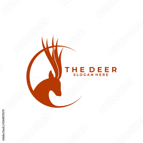 Deer Head logo design vector template. Circle dear head with long horn logo design