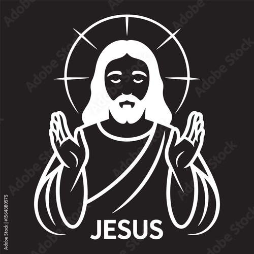 Minimal monoline Jesus figure holding up a peace sign, modern and clean religious concept vector illustration. 