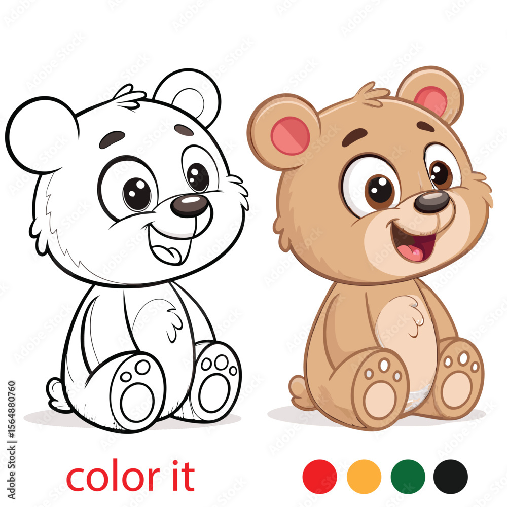 Fototapeta premium Cute Teddy Bear Plush Toy Coloring Page – Whimsical Cartoon Bear Character in Bold Line Art for Kids Activity Book and Printable Pages