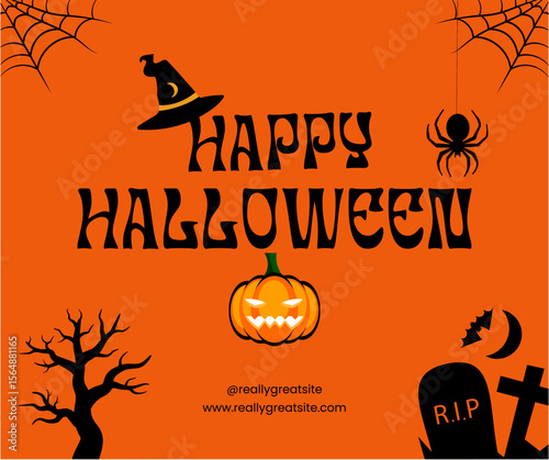 Orange Modern Flat Illustrated Happy Halloween Facebook Post