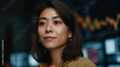 Wallpaper Mural Woman transitions from thoughtful to joyful expression in a cozy indoor setting Torontodigital.ca