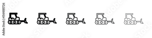 Bulldozer icon web Vector collection in black strokes