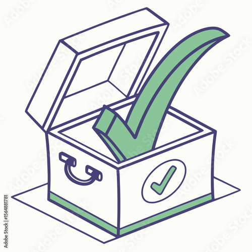 Modern Green Tick Mark Inside Stylish Box | Vector Icon on Transparent Background