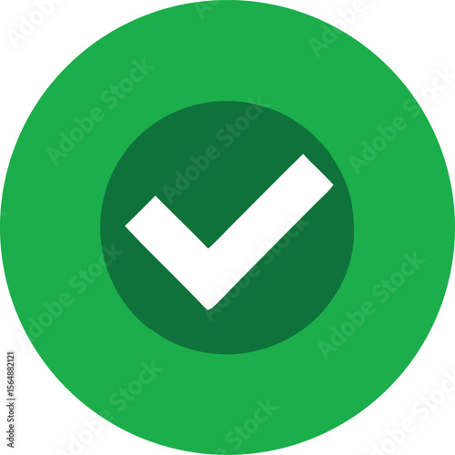 Green glossy 3D round checkmark icon for web confirm button