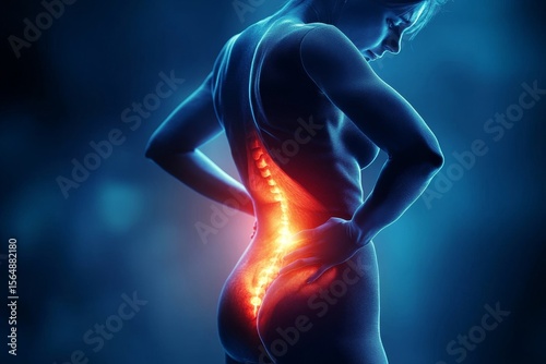 Woman experiencing painful lower stomach pain and holding her lower abdomen, Generative AI