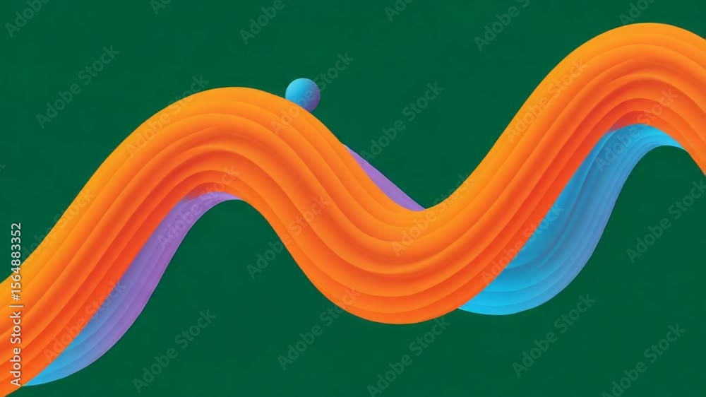 Abstract Orange and Blue Waves on Green Background
