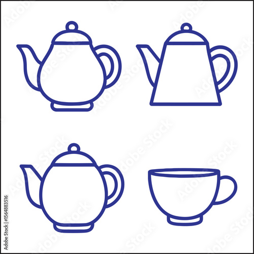 Collection of elegant tea service utensil icons for culinary and hospitality designs
