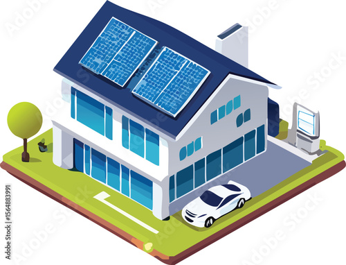 isometric house with solar panels