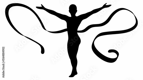 Silhouette of a person with arms outstretched and ribbons flowing, set against a white background image art