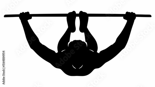 Silhouette of a person hanging upside down from a bar, viewed from above, showing strength and fitness exercise