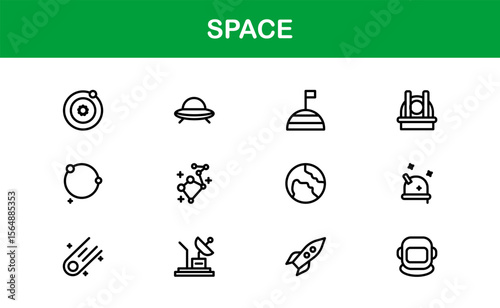 Space, Modern Line Icon Pack – A professional, minimal, and creative collection of cosmic and astronomy symbols in vector line art style.