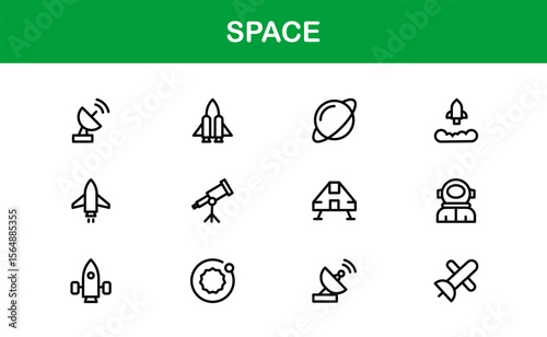 Space, Modern Line Icon Pack – A professional, minimal, and creative collection of cosmic and astronomy symbols in vector line art style.