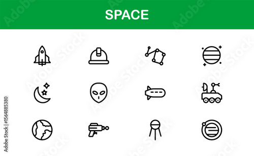 Space, Modern Line Icon Pack – A professional, minimal, and creative collection of cosmic and astronomy symbols in vector line art style.