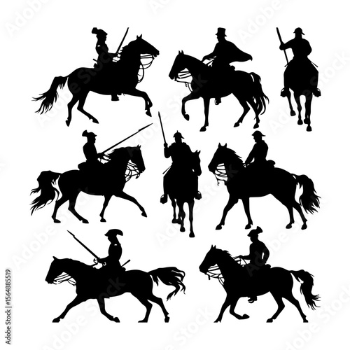 Cavalry Black Silhouettes Set Clipart on White Background
