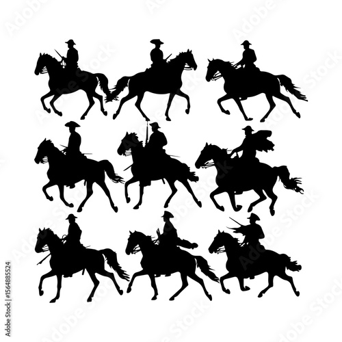Cavalry Black Silhouettes Set Clipart on White Background