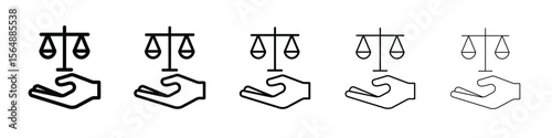 Justice scales in Hand icon web Vector collection in black strokes