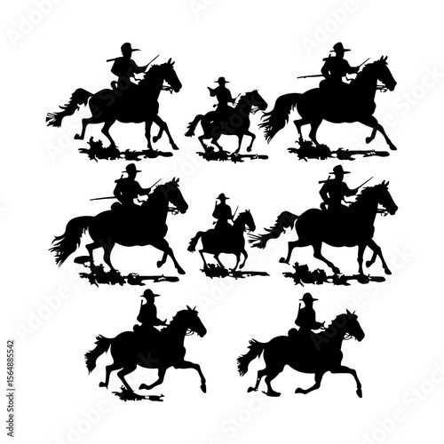 Cavalry Black Silhouettes Set Clipart on White Background