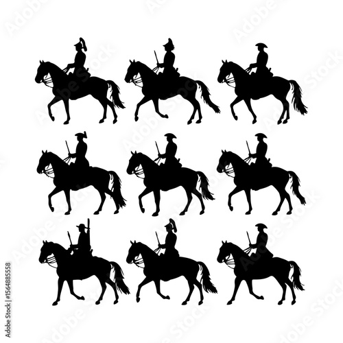 Cavalry Black Silhouettes Set Clipart on White Background