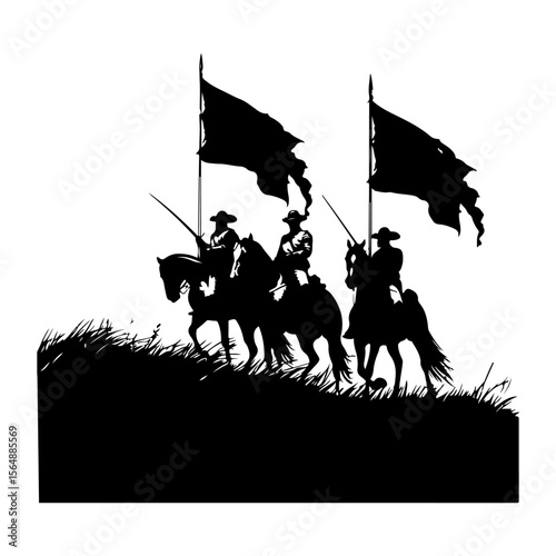 Cavalry on Horseback Silhouettes Clipart on White Background