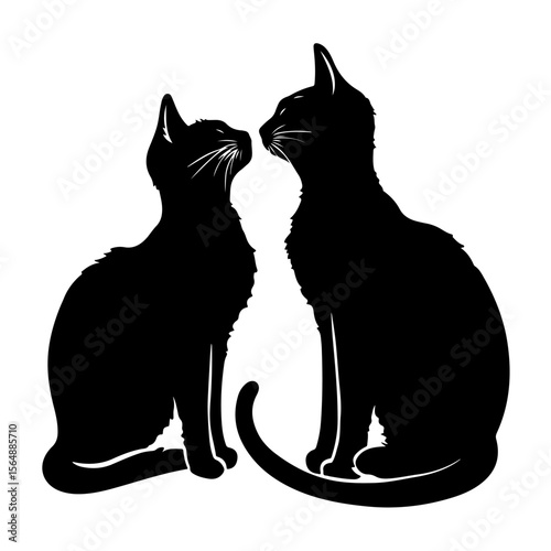 Couple Cat Black Silhouette Clipart on White Background