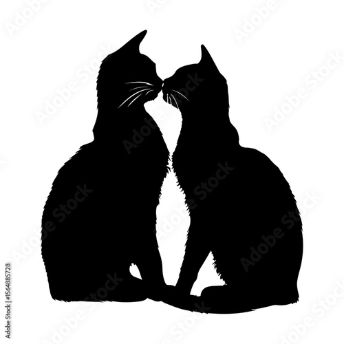 Couple Cat Black Silhouette Clipart on White Background
