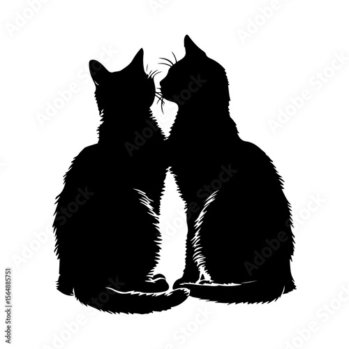 Couple Cat Black Silhouette Clipart on White Background
