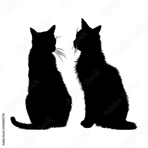 Couple Cat Black Silhouette Clipart on White Background