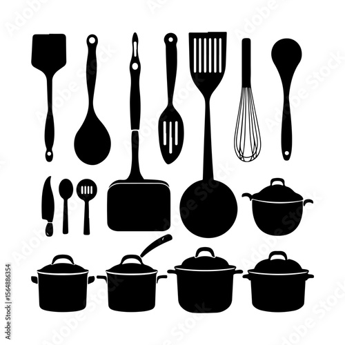 Kitchen Tool Silhouette Clipart on White Background