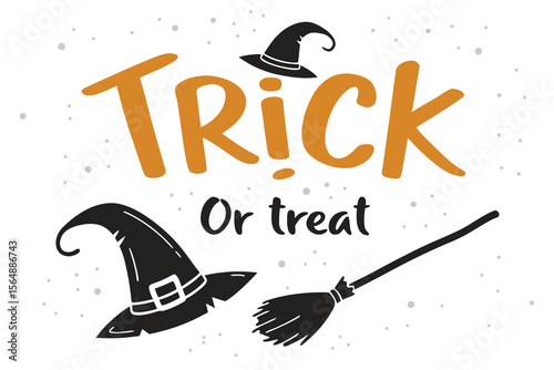 Halloween Trick or Treat with Witch Hats and Broom Illustration