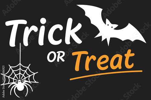 Halloween Trick or Treat Illustration with Bat and Spider Web Design