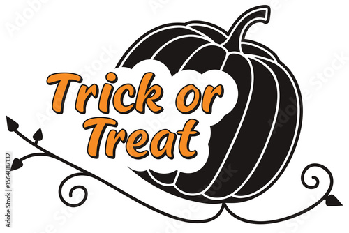 Halloween Trick or Treat Graphic with Pumpkin and Vine Illustration