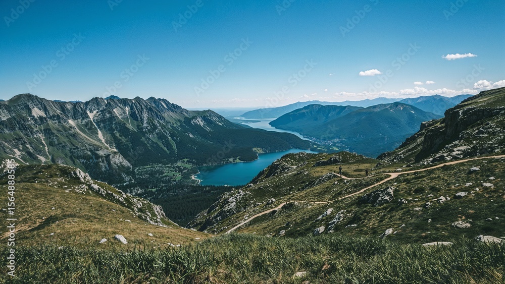 Fototapeta premium Majestic mountain trail overlooking scenic lakes
