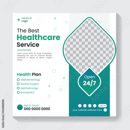 Modern medical healthcare service social media post design template, Instagram post template, medical post design
