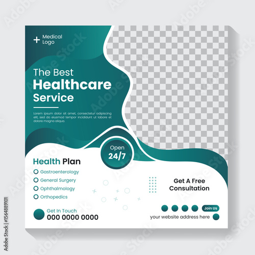 Modern medical healthcare service social media post design template, Instagram post template, medical post design
