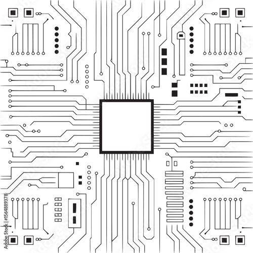 Computer motherboard circuit board technology vector illustration for digital background design on transparent background