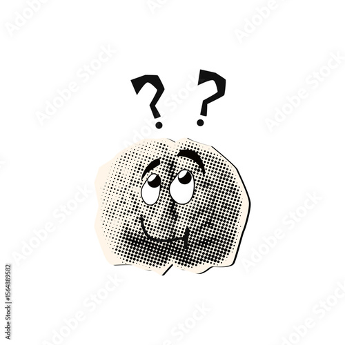 Brain think, doubt over question with halftone texture,modern collage design with cut out element