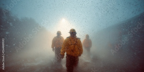Professional Emergency Rescuers Navigating Coastal Flood Waters High-Quality Dramatic Disaster Response Content for Modern Crisis Marketing and Social Media