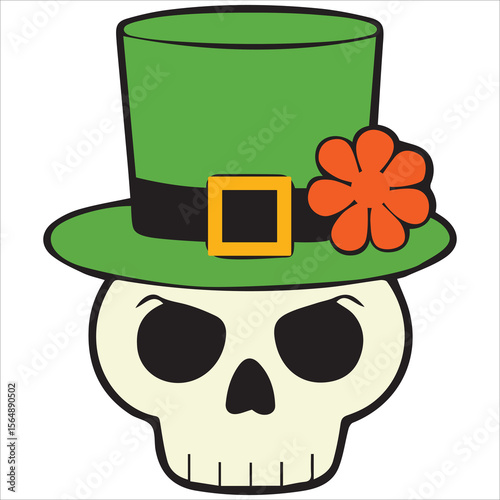 Green leprechaun hat on a skull with flower vector