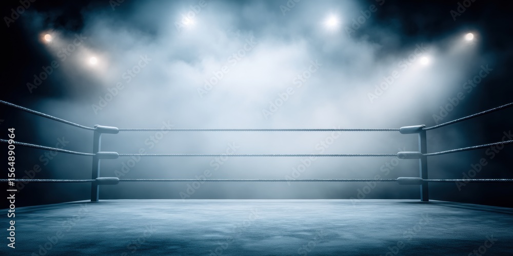 Fototapeta premium Professional Championship Wrestling Ring with Atmospheric Smoke and Spotlights Premium Modern Sports Entertainment Content for Marketing and Social Media