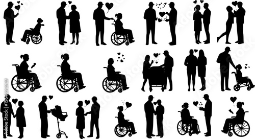 Various lover silhouette in a wheelchair in vector format
