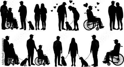 Various lover silhouette in a wheelchair in vector format
