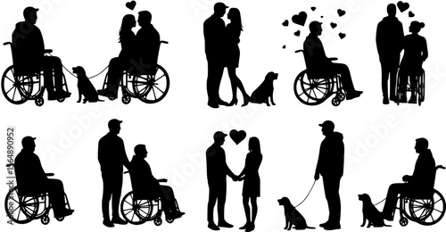 Various lover silhouette in a wheelchair in vector format

