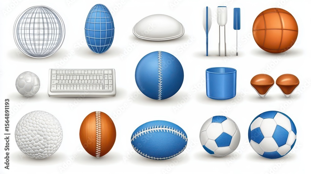 Obraz premium Sport & Game Icons: Balls, Keyboard, & More