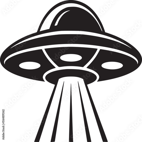Vector graphic of ufo flying saucer with beam of light for alien invasion and space exploration icon on transparent background