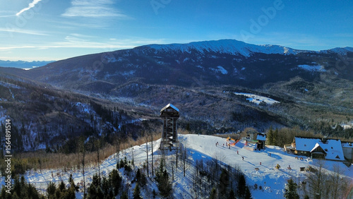 Obraz na plátně Ski resort tower with great view. Mosorny Groń, Beskid Mountains