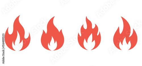 Flat style fire icon collection with flame symbols, bonfire silhouette, and concept flame vector set

